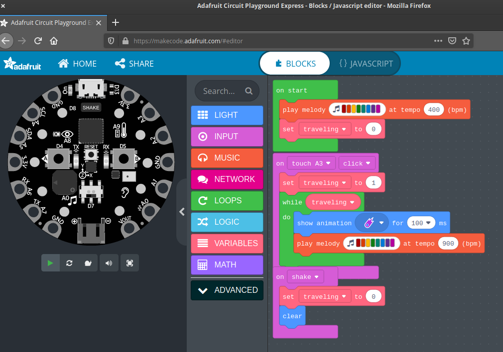 screenshot of the Microsoft MakeCode interface